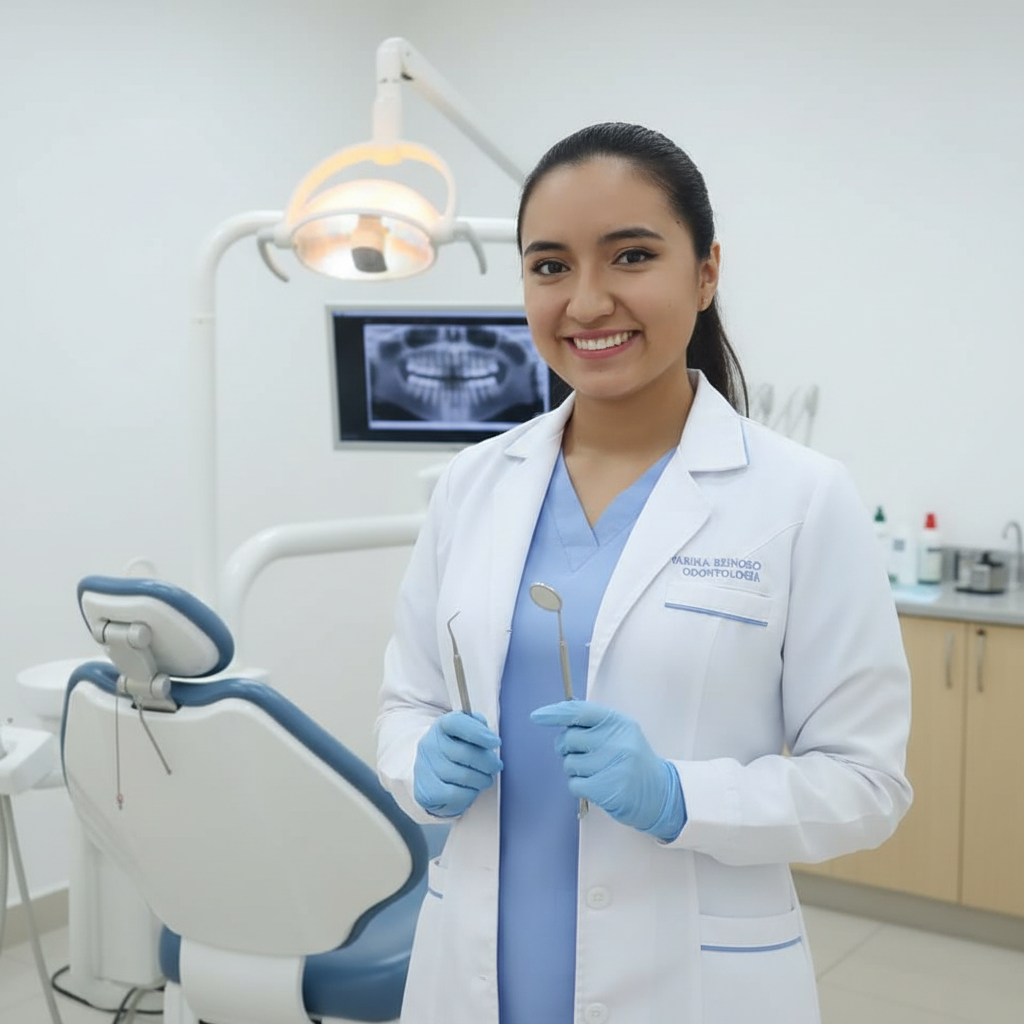 Dra. Yarina Reinoso realizando tratamiento dental